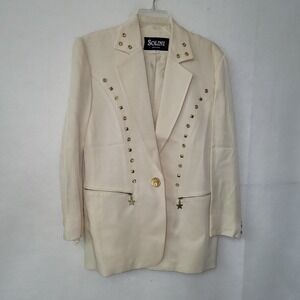 Solini New York Cream Studded‎ Blazer Jacket Women 8 Embellished Vintage USA